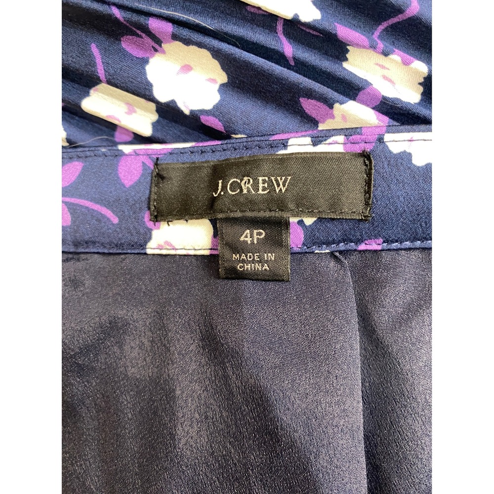 J.Crew Navy Blue Floral Pleated Midi Skirt Petite 4P Purple White Flowers A-Line - Picture 4 of 10
